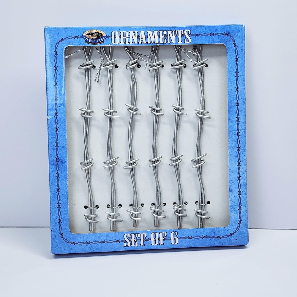 Lot of 7 Montana Lifestyles Barbed Wire Ornaments 6 Pc. Silver Western Christmas - Picture 6 of 9